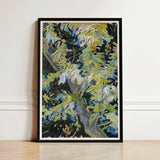 Framed Impressionist-style Painting Tree Vibrant Green Blue Foliage Vincent Van Goh Art Print, Acacia Branches Canvas Hums, Gogh