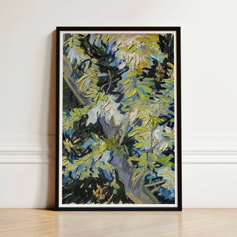 Framed Impressionist-style Painting Tree Vibrant Green Blue Foliage Vincent Van Goh Art Print, Acacia Branches Canvas Hums, Gogh