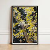 Framed Painting Bold Yellow White Blossoms Dark Background Vincent Van Gogh Art Print, Light Fractures, Petals Shaped