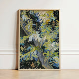 Framed Abstract Painting Tree Textured Brushstrokes Greens Blues Vincent Van Goh Art Print, Acacia Branches Canvas Hums, Gogh