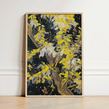 Vibrant Yellow Black Abstract Painting Light Wood Frame Vincent Van Gogh Art Print, Fractures, Petals Shaped