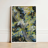Framed Impressionist-style Painting Tree Textured Brushstrokes Greens Blues Vincent Van Goh Art Print, Acacia Branches Canvas Hums, Gogh