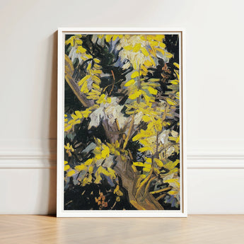 Vibrant Yellow Black Abstract Painting Sleek White Frame Vincent Van Gogh Art Print, Light Fractures, Petals Shaped