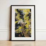Acacia Branches - Vincent Van Gogh Art Print / Canvas Black-framed Art Print Vibrant Impressionistic Depiction Yellow White Vincent Gogh