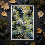 Acacia Branches - Vincent Van Gogh Art Print / Canvas Framed Abstract Painting Textured Brushstrokes Shades Green Blue Vincent Goh Art