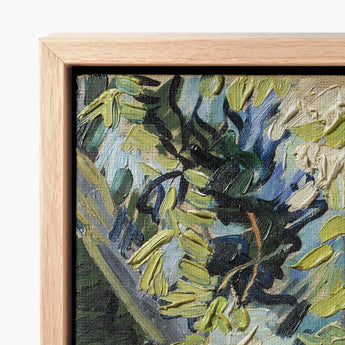 Framed Oil Painting Textured Brushstrokes Green Blue Foliage Vincent Van Goh Art Print, Acacia Branches Canvas Hums, Gogh