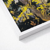 Vibrant Yellow Black Abstract Painting Sleek White Frame Vincent Van Gogh Art Print, Light Fractures, Petals Shaped