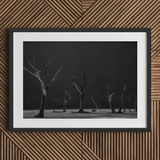 Acacia Trees of Deadvlei Art Print / Canvas Framed Black White Photograph Dead Trees Desolate Landscape Skeletal Acacia Trees,