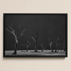 Acacia Trees of Deadvlei Framed Canvas, 18x12’’ / 46x31cm / Black Floating Frame, Framed Black White Photograph Desolate Landscape Dead