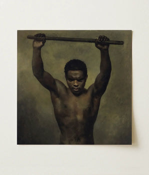 Square Canvas Painting Muscular Black Man Dark Skin French Academic, Life Study, Raw Iron-brown Weight, Held, Steady, School 19th