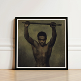 Academy Study of a Man - French School 19th c Art Print / Canvas Black-framed Muscular Dark Skin Wooden Academic, Life, Raw Iron-brown