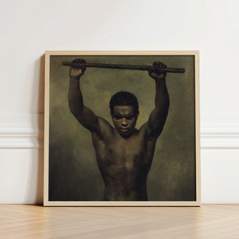 Academy Study of a Man - French School 19th c Art Print / Canvas Framed Oil Painting Muscular Black Dark Skin Academic, Life, Raw