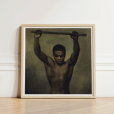 Academy Study of a Man - French School 19th c Art Print / Canvas Framed Painting Muscular Black Barbell Rendered Dark Academic, Life, Raw