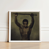 Academy Study of a Man - French School 19th c Art Print / Canvas Framed Painting Muscular Black Dark Skin Wooden Academic, Life, Raw