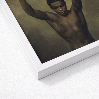 Academy Study of a Man - French School 19th c Art Print / Canvas White Framed Artwork Muscular Black Arms Raised Academic, Life, Raw
