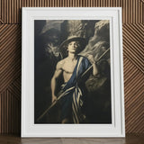 Achillean Beat - Gay Explorer Art Print, 12x16’’ / 31x41cm / White Frame / 2’’ Matboard, White-framed Portrait Shirtless Man Hat Staff