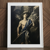 Achillean art print of explorer in white frame.