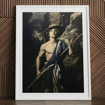 Achillean art print of explorer in white frame.