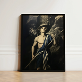 Framed Artwork Muscular Young Man Wide-brimmed Hat Blue Gay Explorer Art, Queer Fantasies Collide, Achillean Beat
