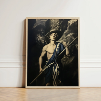 Framed Classical Painting Muscular Young Man Wide-brimmed Hat Gay Explorer Art, Queer Fantasies Collide, Achillean Beat