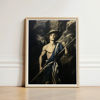 Framed Classical Painting Muscular Shirtless Man Wide-brimmed Hat Gay Explorer Art, Queer Fantasies Collide, Achillean Beat