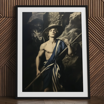 Achillean Beat - Gay Explorer Art Print / Canvas 24x32’’ / 61x81cm / Black Frame / Matboard Black-framed Art Print Classical Painting Young