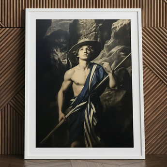 Achillean Beat - Gay Explorer Art Print / Canvas White-framed Artwork Classical Painting Young Man Wide-brimmed Hat Gay Explorer Art, Queer