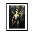Achillean Beat Gay Explorer Art Print, Dramatic Black White Photograph Shirtless Figure Draped Cloth