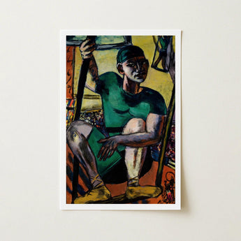 Acrobat on the Trapeze - Max Beckmann Art Print / Canvas Framed Stylized Expressionistic Portrait Man Green Beckmann’s, Performer’s Taut