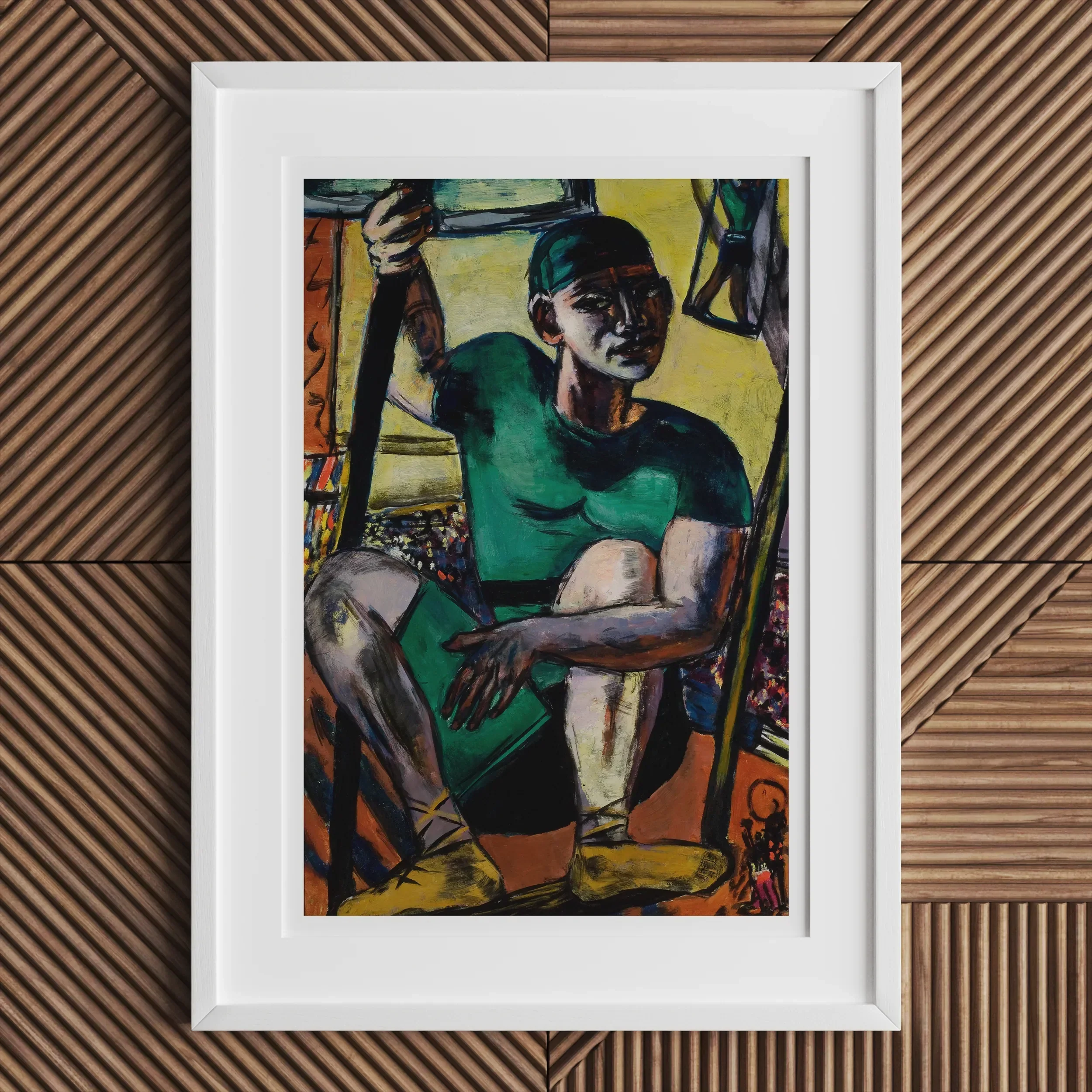 Acrobat on the Trapeze Max Beckmann Art Print, 12x18’’ / 31x46cm / Unframed, Framed Painting Seated Figure Green Outfit Expressive Stylized