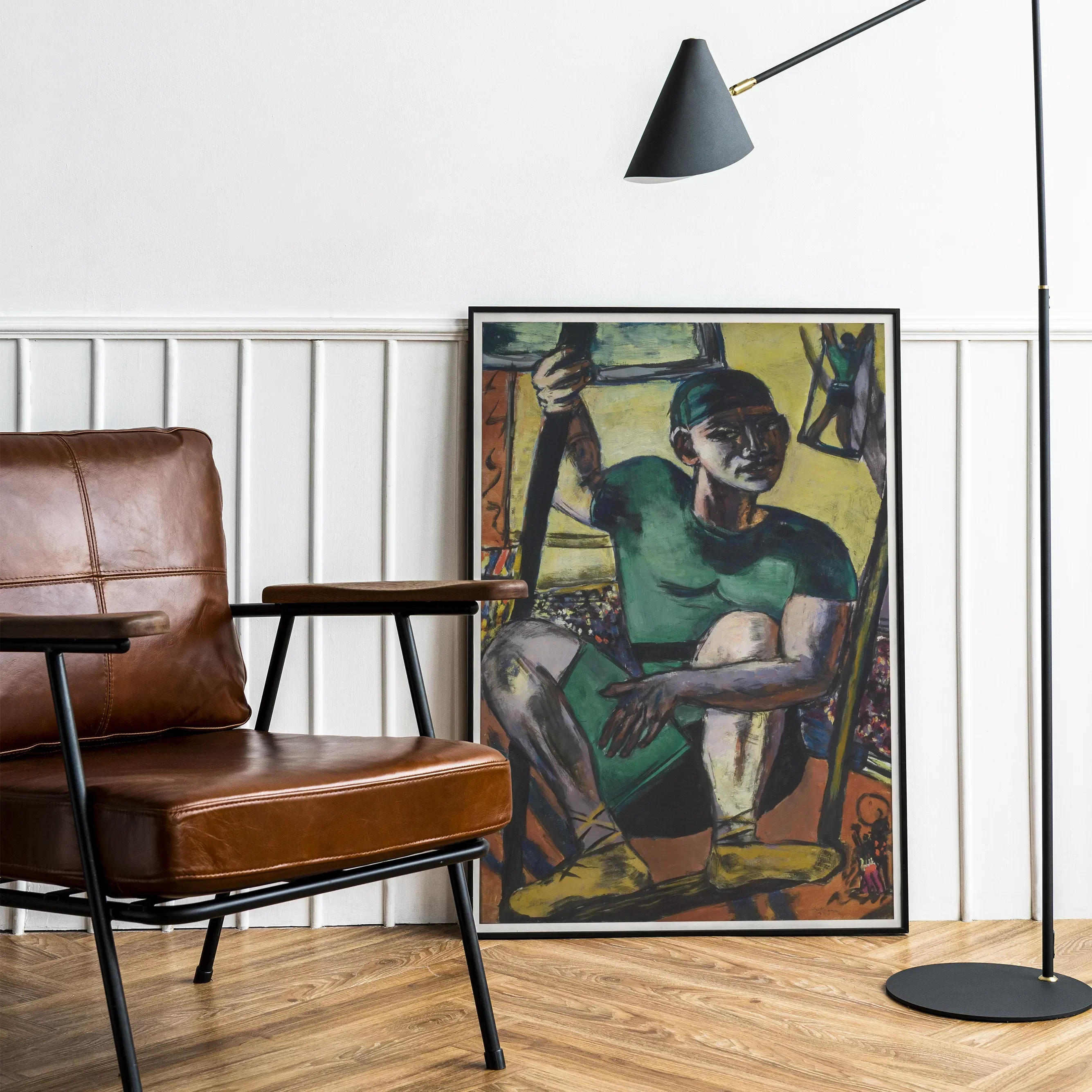Acrobat on the Trapeze - Max Beckmann Art Print, 20’’x30’’ / Unframed, Framed Painting Person Green Clothing Colorful Abstract