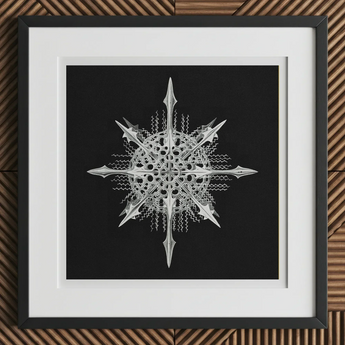 Actiniae - Ernst Haeckel Ocean Life Art Print, 12x12’’ / 31x31cm / Black Frame / 2’’ Matboard, Framed Black White Abstract Geometric