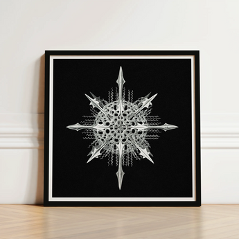 Actiniae - Ernst Haeckel Ocean Life Art Print / Canvas Framed Black-and-white Artwork Intricate Symmetrical Silver Snowflake Design