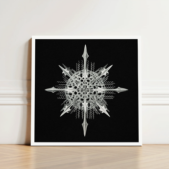 Actiniae - Ernst Haeckel Ocean Life Art Print / Canvas Framed Black-and-white Artwork Intricate Metallic Silver Snowflake Design Haeckel’s,
