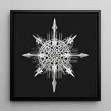Actiniae - Ernst Haeckel Ocean Life Art Print / Canvas Black-framed Artwork Detailed Silver Metallic Snowflake Design Intricate Ernst