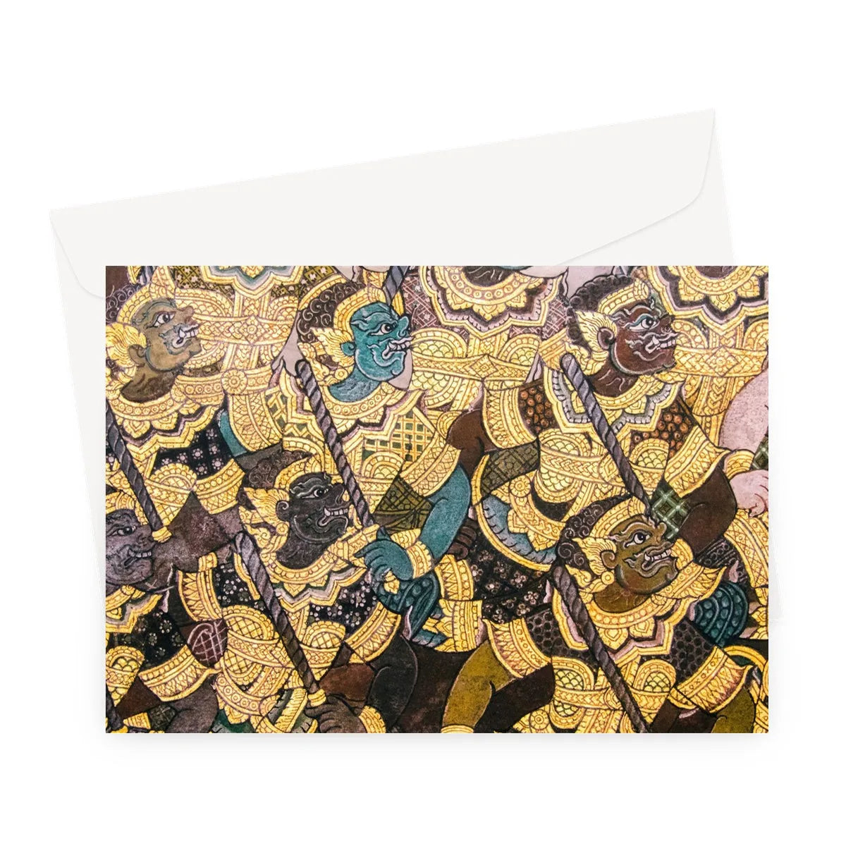 Action Men - Ancient Thai Temple Art Greeting Card - A5 Landscape / 1 Card - Greeting & Note Cards - Aesthetic Art