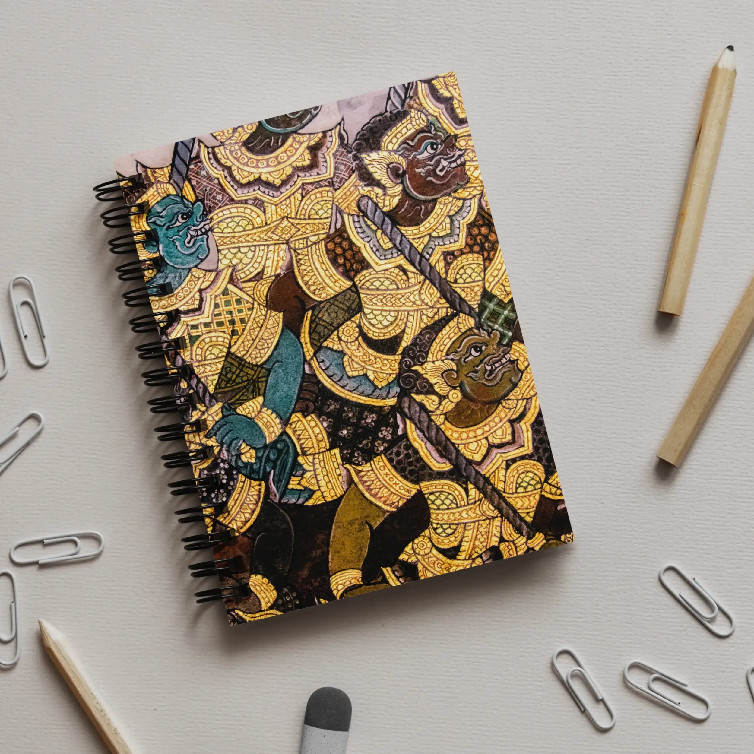 Action Men - Ancient Thai Temple Art Notebook - A5 / Graph - Notebooks & Notepads - Aesthetic Art