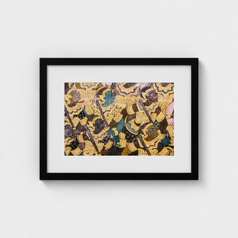 Action Men - Ancient Thai Temple Art Print / Canvas Vibrant Fresco, Tumultuous Battle Scene, Prints