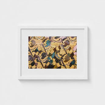 Action Men - Ancient Thai Temple Art Print / Canvas Vibrant Fresco, Tumultuous Battle Scene, Prints