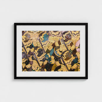 Action Men - Ancient Thai Temple Art Print / Canvas Vibrant Fresco, Tumultuous Battle Scene, Prints