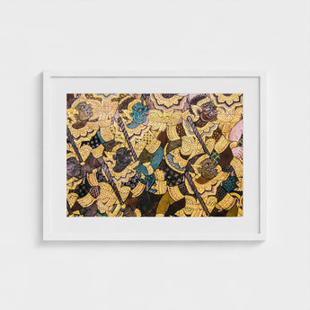 Action Men - Ancient Thai Temple Art Print / Canvas Vibrant Fresco, Tumultuous Battle Scene, Prints