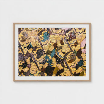 Action Men - Ancient Thai Temple Art Print / Canvas Vibrant Fresco, Tumultuous Battle Scene, Prints