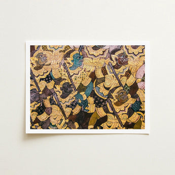 Action Men - Ancient Thai Temple Art Print / Canvas Vibrant Fresco, Tumultuous Battle Scene, Prints