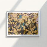 Framed Artwork Vibrant Intricately Detailed Scene Mythological Warriors Thai Fresco, Tumultuous Battle, Ancient Temple