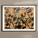 Action Men - Ancient Thai Temple Art Print, Framed Traditional Thai Mural Artwork Mythological Figures Gold