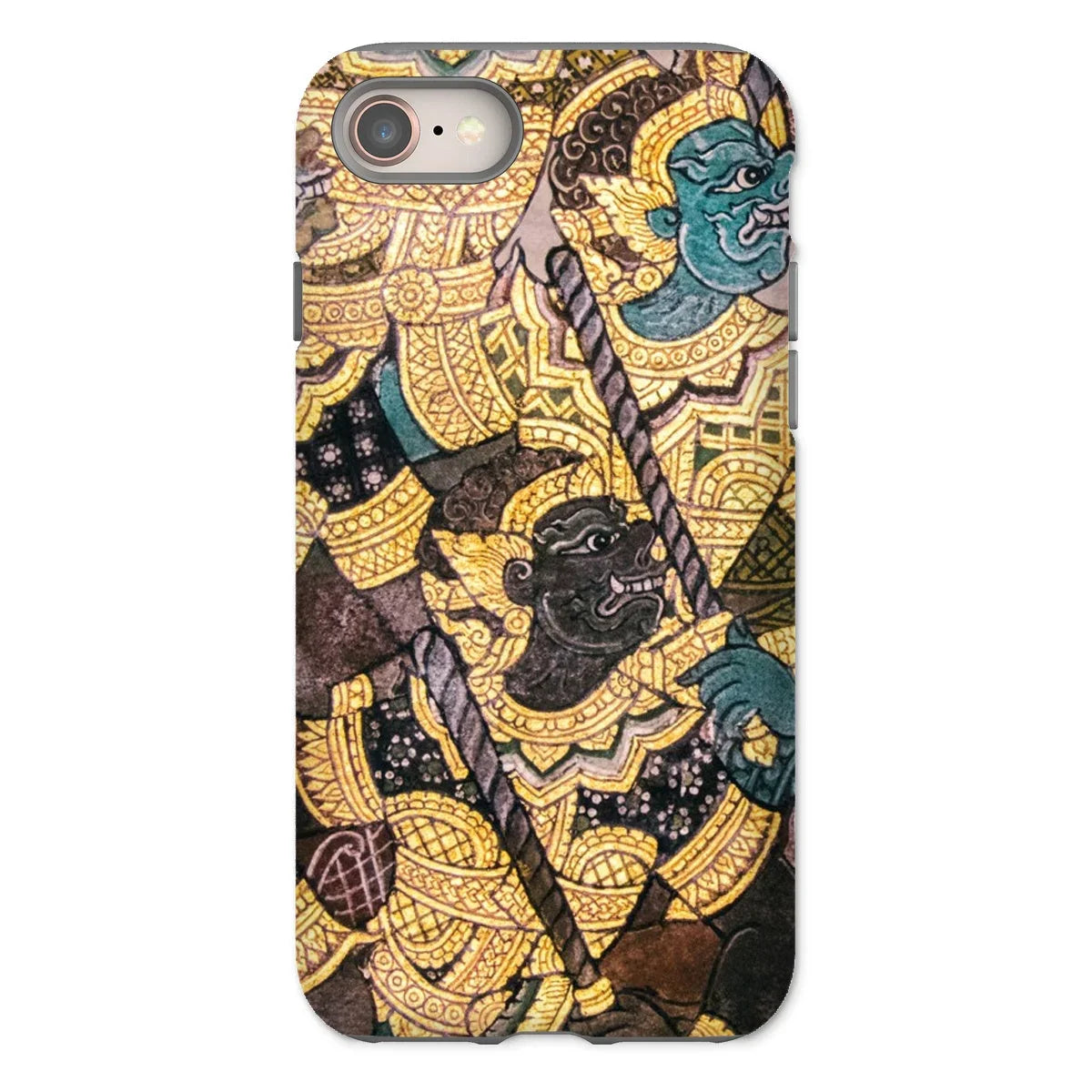 Action Men - Thai Temple Art Iphone Case, 8 / Matte, Phone Case Intricate Thai-style Artwork Mythical Figures Gold