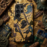 Action Men - Thai Temple Art Phone Case Black Gold Intricately Illustrated Phone Case Traditional Mythological Ancient Thai Artistry,