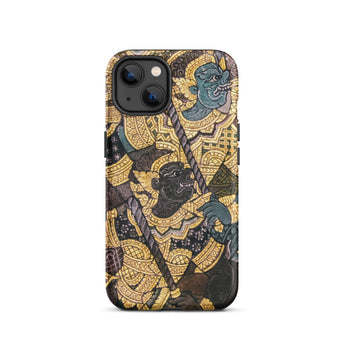 Action Men - Thai Temple Art Phone Case Iphone 13 / Matte Iphone Case Thai Art Ancient Artistry, Spellbinding Ramayana Battle, Temple