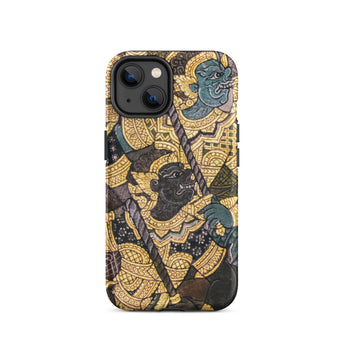 Action Men - Thai Temple Art Phone Case Iphone 14 / Matte Iphone Case Thai Art Ancient Artistry, Spellbinding Ramayana Battle, Temple