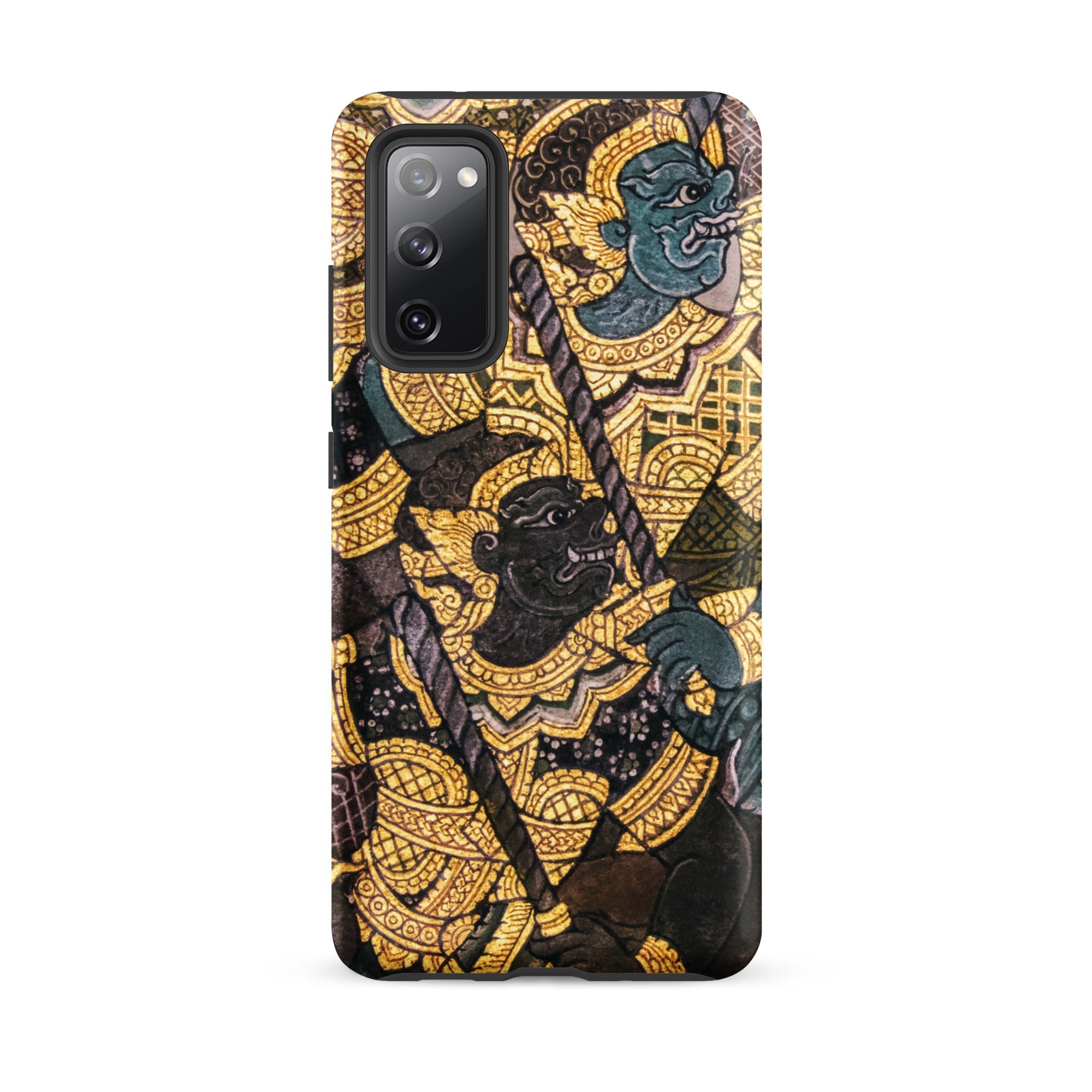 Action Men Thai Temple Art Samsung Case, Galaxy S20 Fe / Glossy, Smartphone Case Traditional Thai Art Two Figures Gold